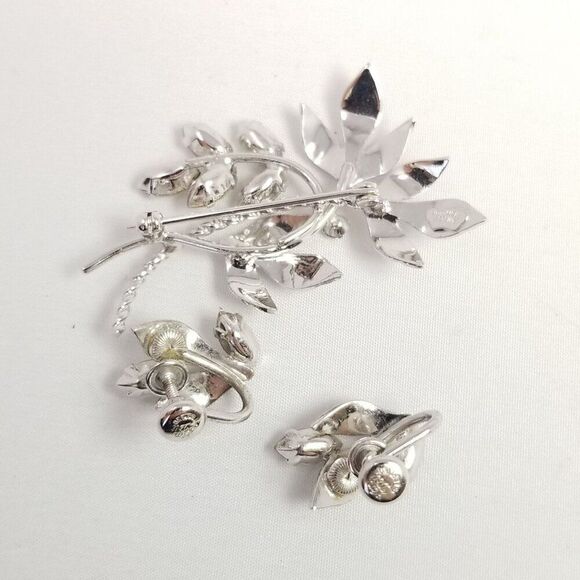Vintage Van Dell Sterling Silver Rhinestone Clip On Earring and Brooch Set - Picture 3 of 7